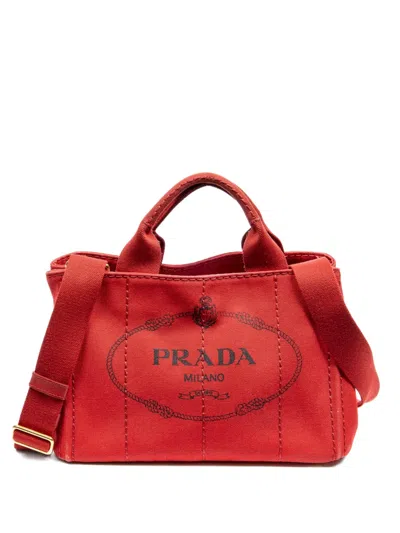 Pre-owned Prada Small Canapa Tote Bag In Red