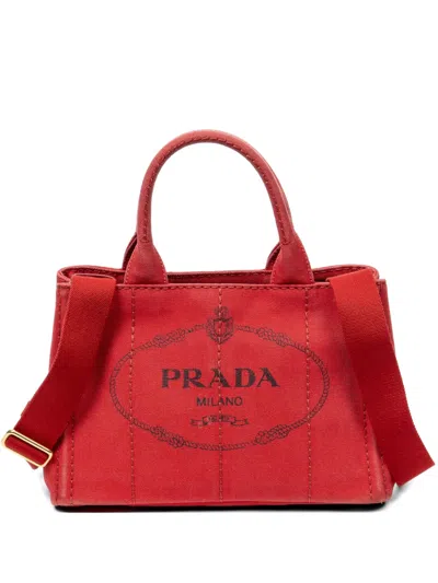 Pre-owned Prada Small Canapa Tote Bag In Red