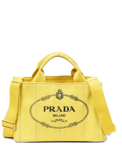 Pre-owned Prada Small Canapa Tote Bag In Yellow