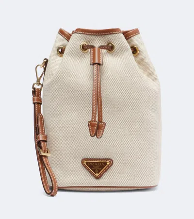 Prada Small Canvas And Leather Pouch In Neutral