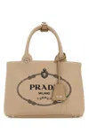 Prada Small Canvas Handbag With Silver-tone Hardware In Nude
