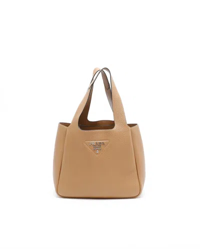 Prada Small Caramel Leather Tote Bag In Brown