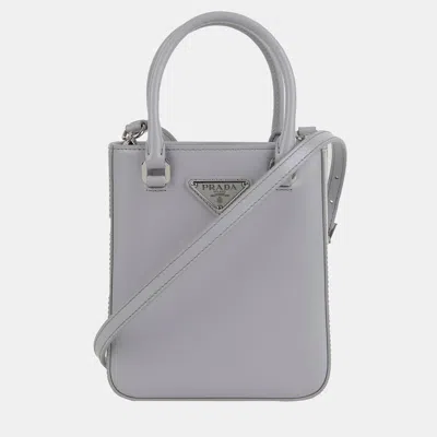 Pre-owned Prada Small Cornflower Brushed Leather Tote And Shoulder Bag In Grey