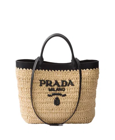 PRADA SMALL CROCHET AND LEATHER TOTE BAG