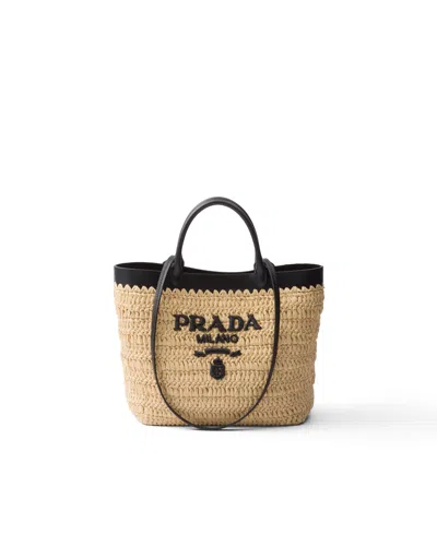 Prada Kleine Tote Bag Aus Häkelarbeit Und Leder