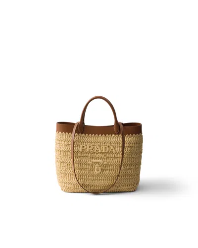 Prada Small Crochet And Leather Tote Bag