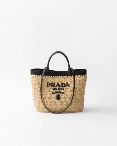 PRADA SMALL CROCHET AND LEATHER TOTE BAG