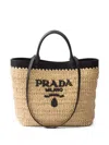 Prada Women Small Crochet And Leather Tote Bag In Nude
