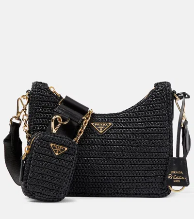 Prada Raffia Crossbody Bag 2005 Re-edition In Black