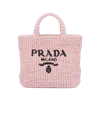 Prada Small Crochet Tote Bag In Alabaster Pink