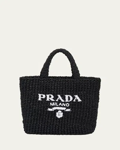 Prada Small Crochet Tote Bag In Black