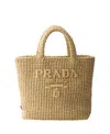 Prada Raffia Shoulder Bag Featuring Woven Texture In Neutral