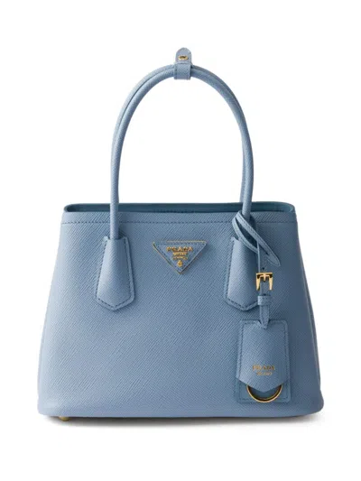 Prada Small Double Saffiano Tote Bag In Blue