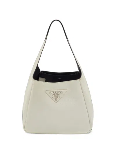 Pre-owned Prada Small Dynamique Triangle Logo Tote Bag In Neutrals