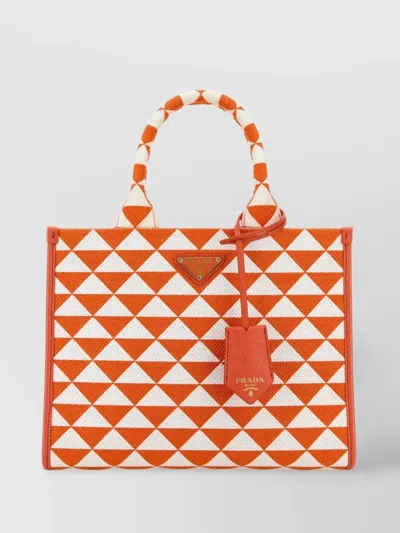 PRADA SMALL EMBROIDERED FABRIC SHOPPING BAG WITH TRIANGLE PATTERN