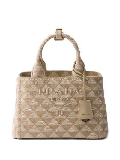 Prada Small Embroidered Tote Bag In Neutral