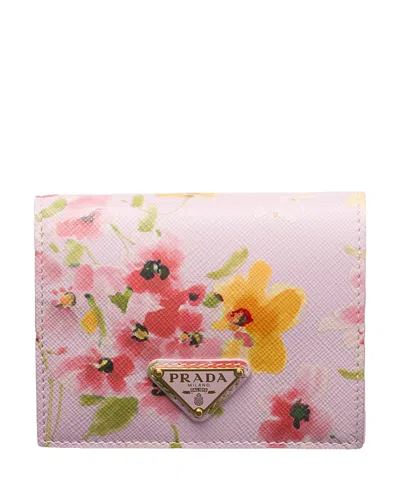 Prada Small Floral-print Saffiano Leather Wallet In Pink