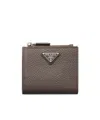 Prada Mens Grey Brand-plaque Small Saffiano Leather Wallet In Bamboo Gray