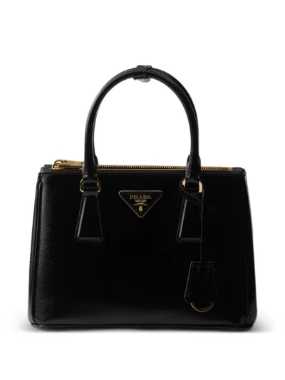 Prada Galleria Small Patent Saffiano Leather Bag In Black