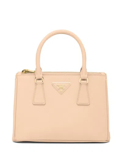 Prada Small Galleria Leather Tote Bag In Beige