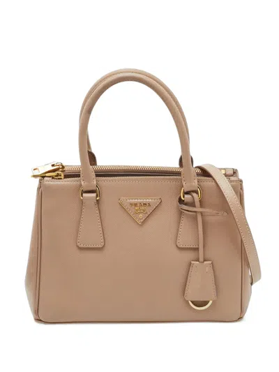 Pre-owned Prada Small Galleria Logo-plaque Tote Bag In Neutrals