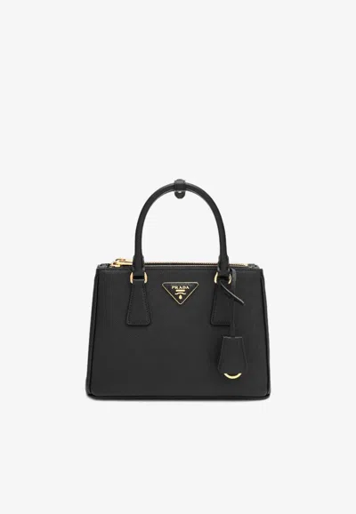 Prada Small Galleria Saffiano Leather Handbag In Black