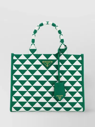 PRADA SMALL GEOMETRIC PATTERN SHOPPING BAG WITH TOP HANDLES