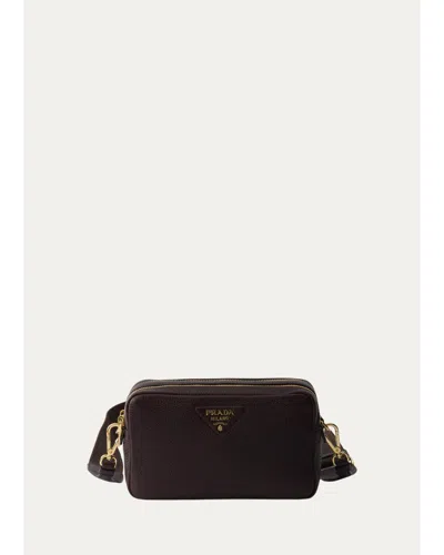 Prada Small Grain Leather Shoulder Bag In Dark Brown