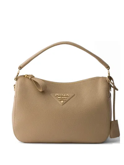 Prada Small Leather Bag In Neutral