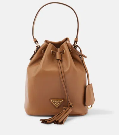 Prada Small Leather Bucket Bag In Brown