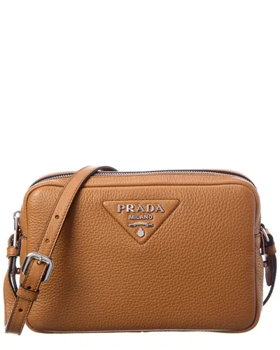 Prada Small Leather Camera Bag In Brown