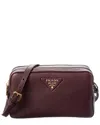 Prada Small Leather Camera Bag In Burgundy