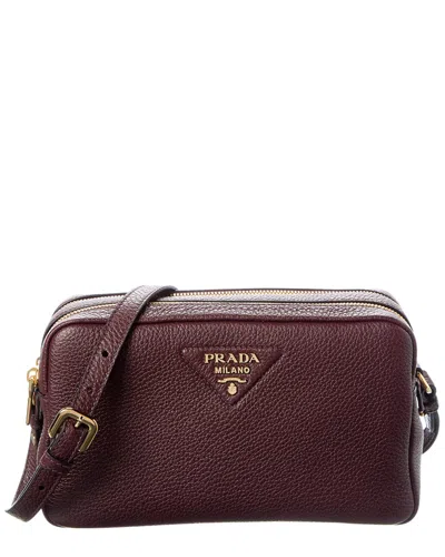 Prada Small Leather Camera Bag In Burgundy