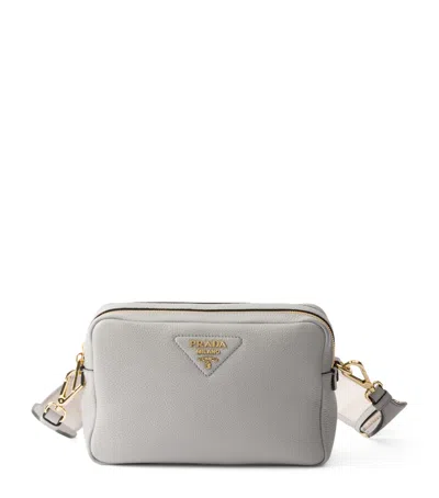 Prada Small Leather Shoulder Bag In Granite Gray