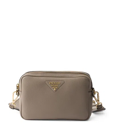 Prada Small Leather Shoulder Bag In Clay Gray