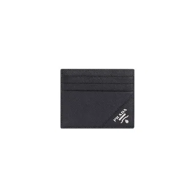 Prada Textured Black Cardholder With Triangular Logo