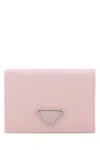 Prada Triangle Bifold Metallic Leather Wallet In Pink