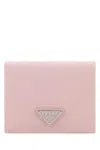 Prada Triangle Bifold Metallic Leather Wallet In Pink