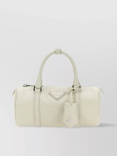 Prada Small Leather Handbag With Detachable Strap And Accessory In Cream