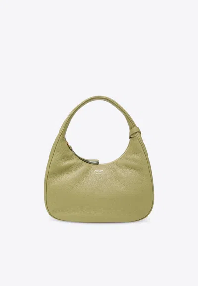 Prada Small Leather Hobo Bag In Green