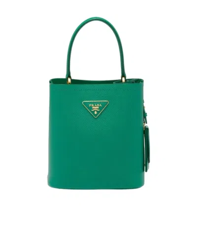 Prada Small Leather Panier Bag In Green