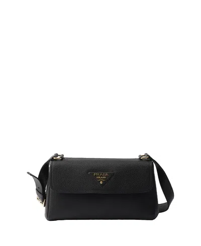 Prada Daino Flap Soft Leather Shoulder Bag In Black