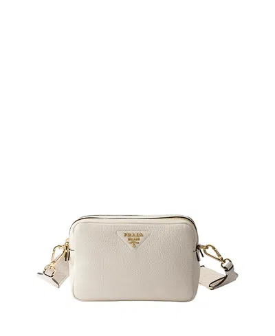 Prada Small Leather Shoulder Bag In White
