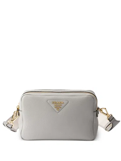 Prada Small Leather Shoulder Bag In Granite Gray