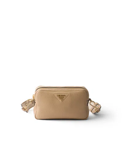 Prada Small Leather Shoulder Bag In Neutral