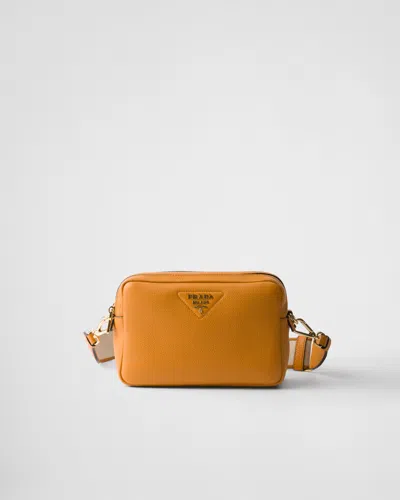 Prada Small Leather Shoulder Bag In Amber