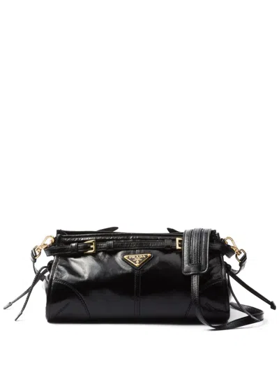Prada Womens Black Brand-plaque Small Leather Shoulder Bag
