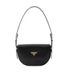 Prada Arque Leather Shoulder Bag With Flap In Black
