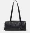 Prada Womens Grey Brand-plaque Medium Leather Shoulder Bag In Gray