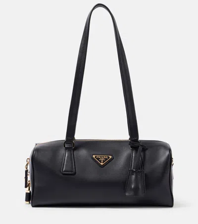 Prada Womens Grey Brand-plaque Medium Leather Shoulder Bag In Gray
